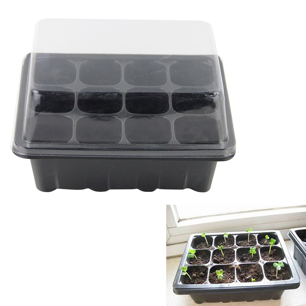 Bandeja para semilleros de 18x14x6cm, plato de brotes, bandeja para macetas de vivero de 12 celdas con caja con tapa transparente para bonsái de jardín, 10 Uds.