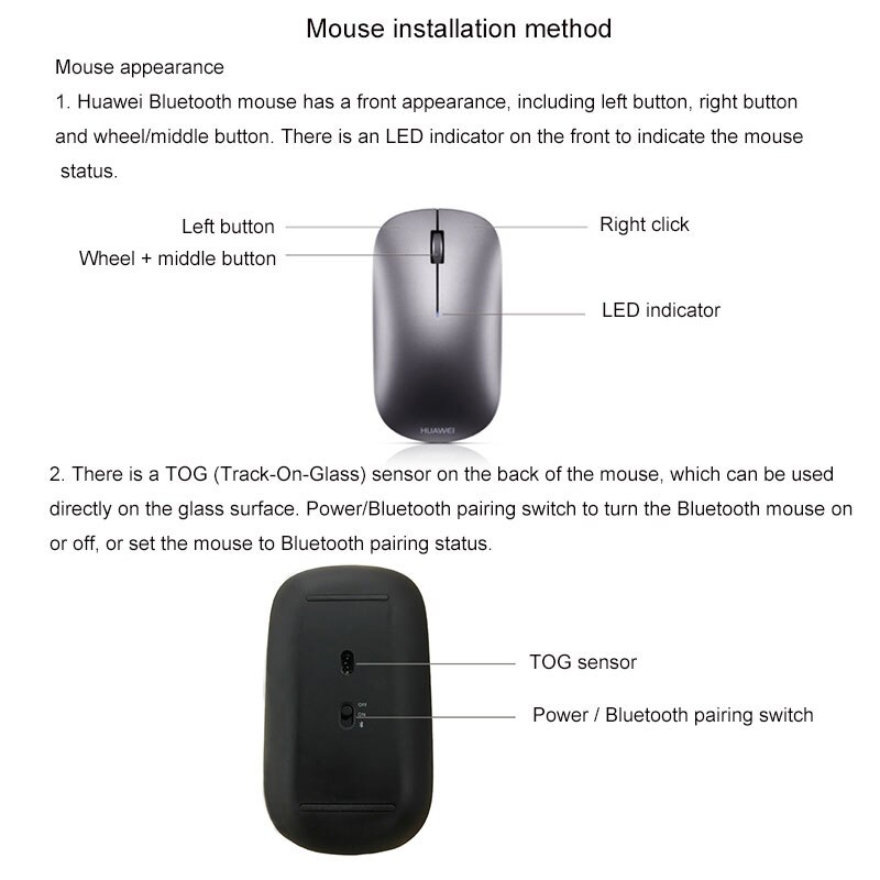 Honor trådlös mus bluetooth 4.2 1000 dpi ergonomisk mute bärbar mus för bärbar dator