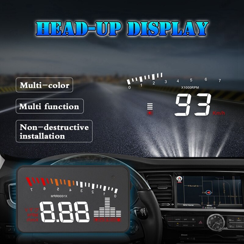 Auto Elektronische Voltage Alarm 3.5 Hud Head-Up Display Auto OBD2 Hud Display Auto Snelheid Projector Digitale Speeeter X5