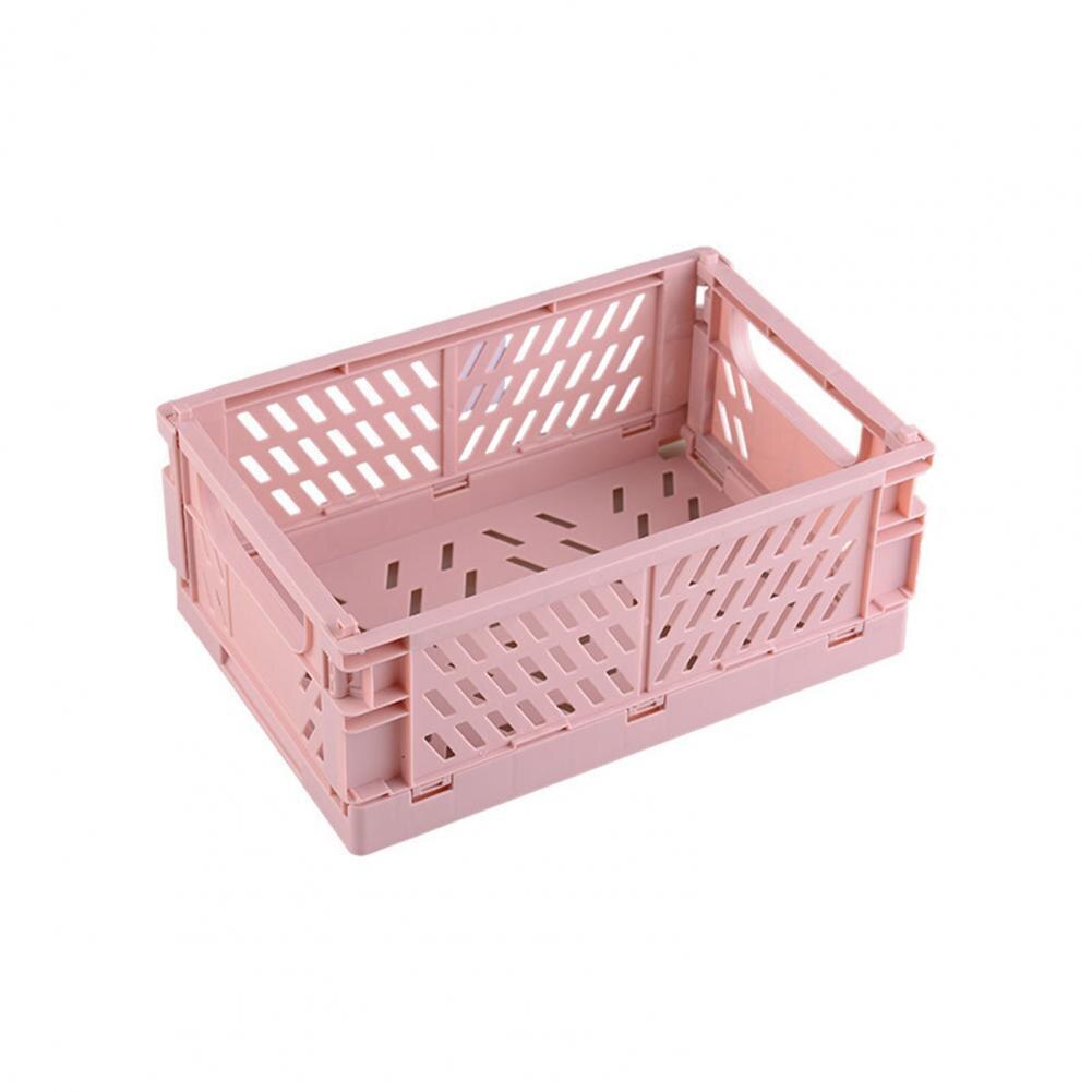 Storage Crate Stackable Large Capacity Multifunctional Foldable Kitchen Warehouse Basket: Pink S