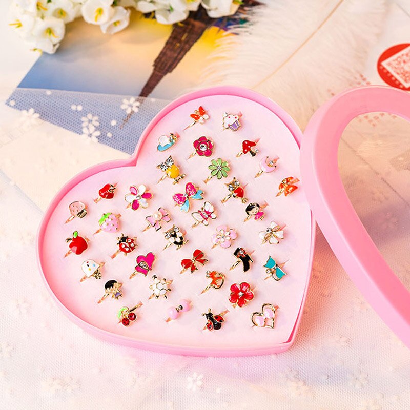 Gemengde Bloem Verstelbare Ringen Sweet Kids Ring Set Baby Meisjes Party Sieraden Met Display Box Ring 1 Pc/ 2 Pc/10 Pc Willekeurige Kleur: 2pc random