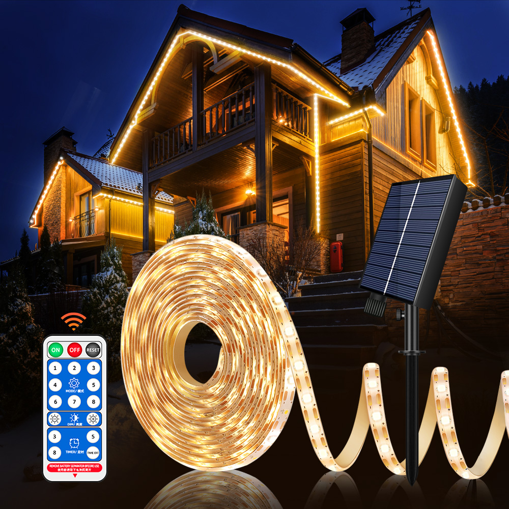 Meerkleurige of warmwitte LED-stripverlichting op zonne-energie voor buiten, afstandsbediening met 8 verlichtingsmodi, IP67 waterdicht voor tuinhuis: orange / 0-5W