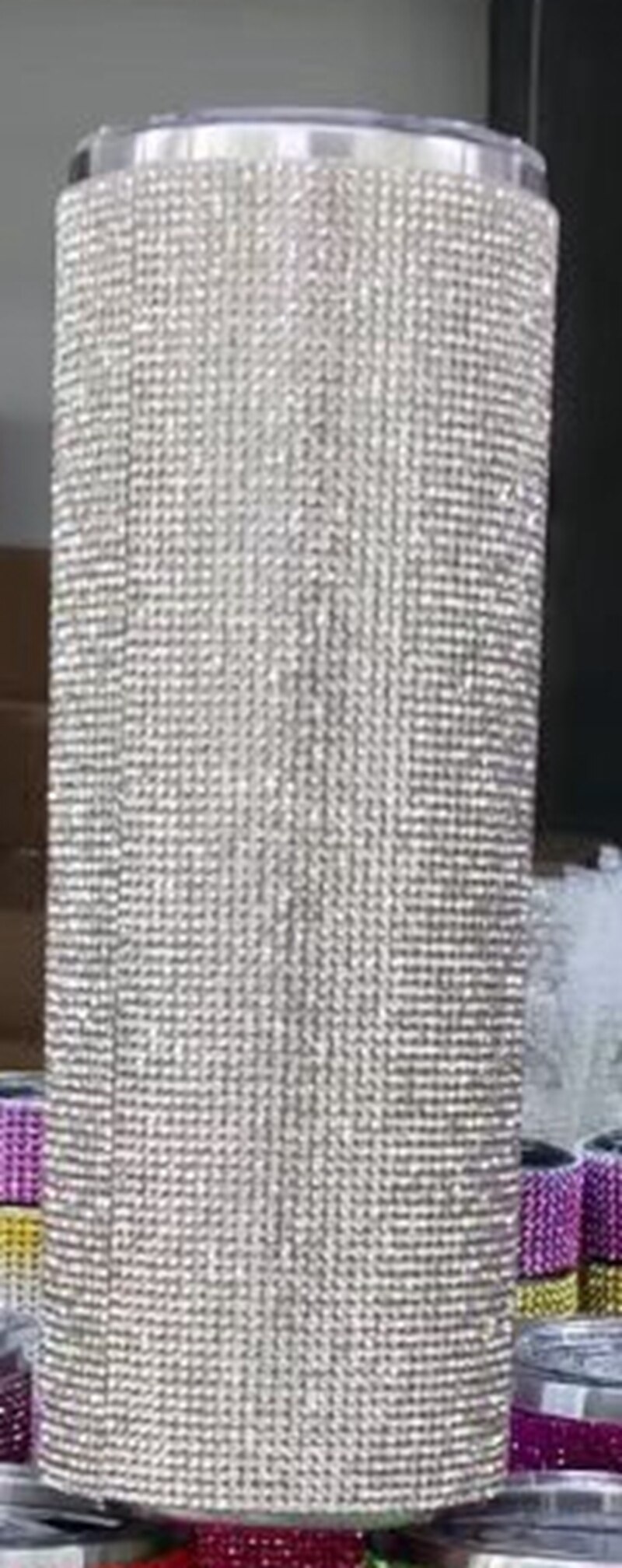 Luxury Diamond 20oz Bling Rhinestone Crystal skinny Tumbler Double Walled Insulated Stainless Steel Skinny Thermo With Lid Straw: 2