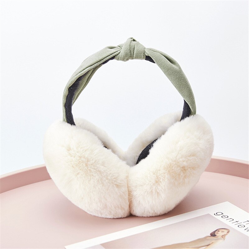 Winter Women Outdoor Earmuff Bowknot Foldable Cover Earphones Thick Plush Ear Warm Fluffy Fur Patchwork Headphone Girls: 1