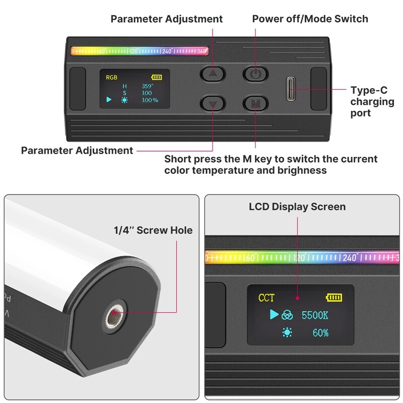 Ulanzi-Barra de luz LED i-light VL119 barra de luz de mano RGB 2500-9000K iluminación de fotografía tubo magnético de luz para vídeo y Vlog