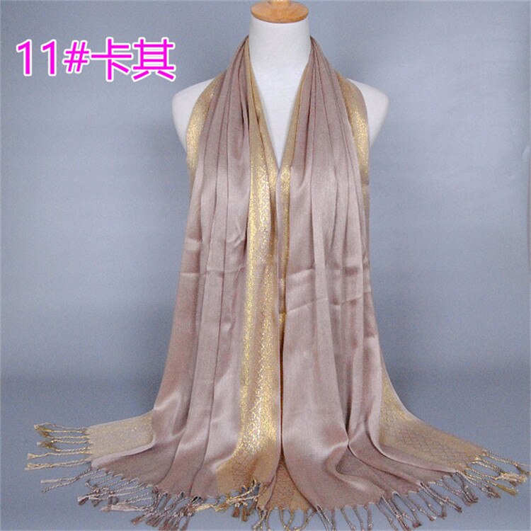 NEUE frauen Gold baumwolle einfarbig muslimischen kopf schal schals und wickelt pashmina bandana weiblich foulard damen hijab speichert: 4