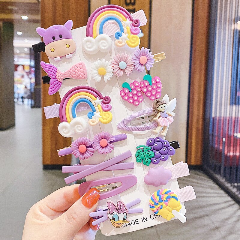 Baby Hair Accessories Fruit Barrettes Carton Suit Bang Clip Girl's Hairpin Clip: 04  purple calf Rainbow  bagged without card