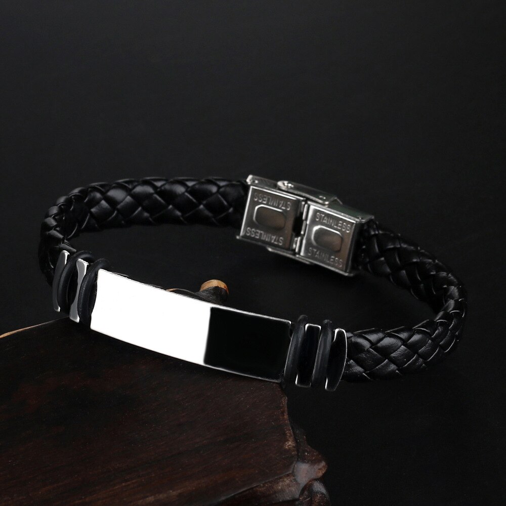 Retro boho Black Braid Woven Leather Stainless Steel Bracelet Men Bangle Men Jewelry Vintage Couple: black