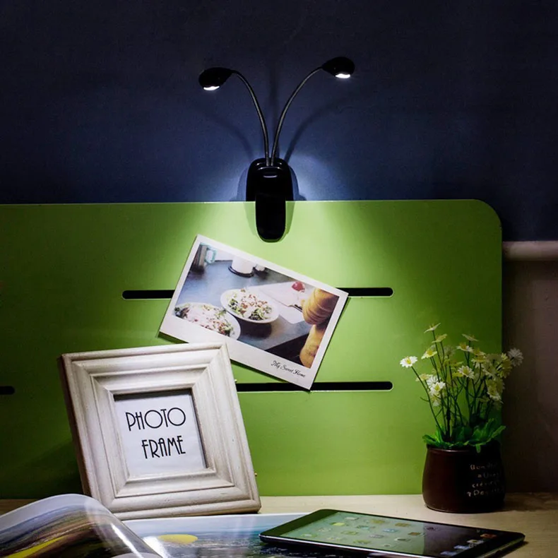 Dubbelpolige tafelleeslamp Mini LED-leeslamp met dubbele flexibele clip-on arm Oogbescherming Bureaulamp met 8 LED