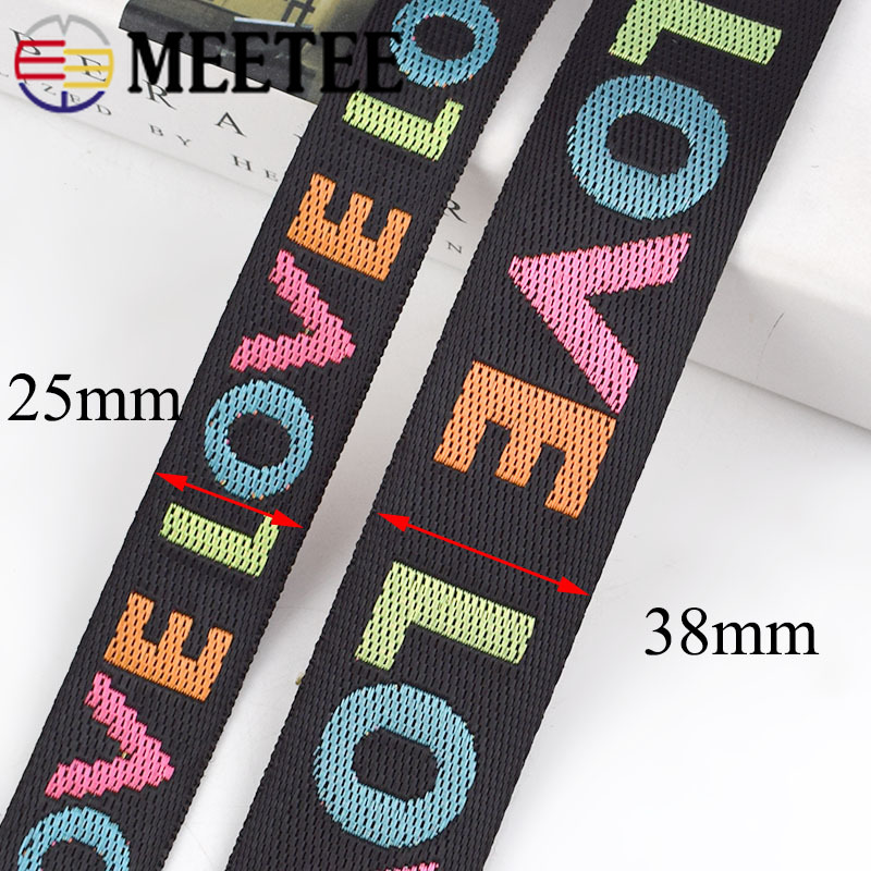 Meetee 8yards 25/38mm Width Nylon Jacquard Webbing Tape Ribbon LOVE Belt DIY Bag Shoulder Strap Garment Decor Sewing Accessories