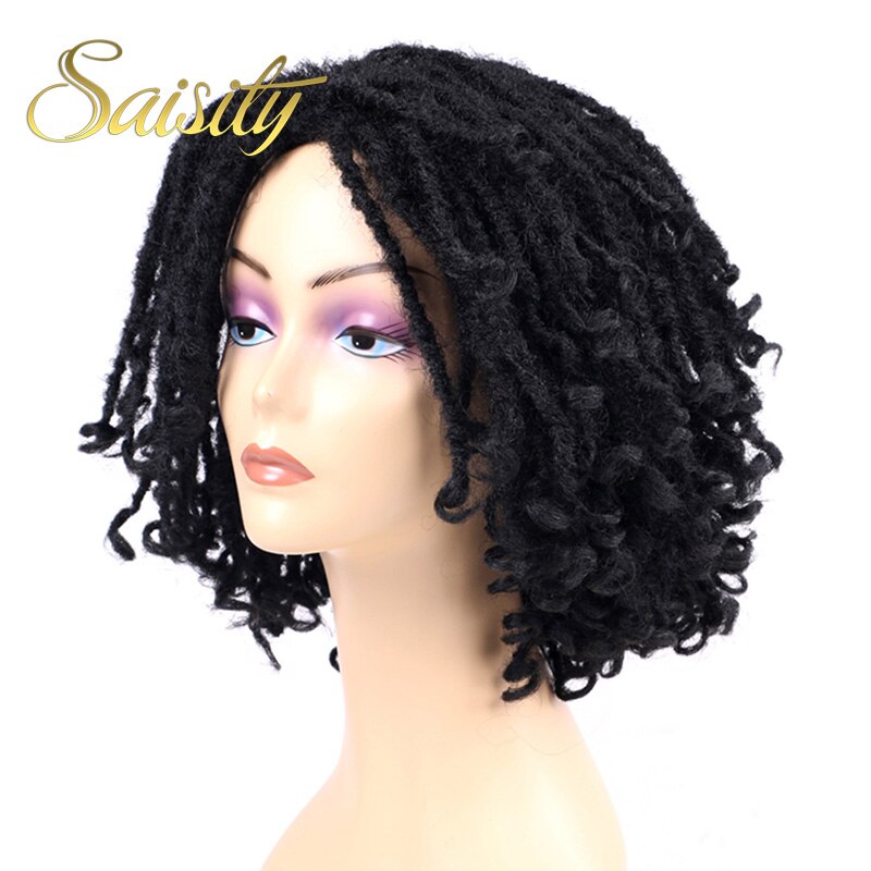 Saisity, peluca de pelo de talla mediana con rastas sintéticos para mujeres africanas, escarcha Ombre marrón con pelo negro, pelucas de trenzas rastas de Crochet Soul: Color natural