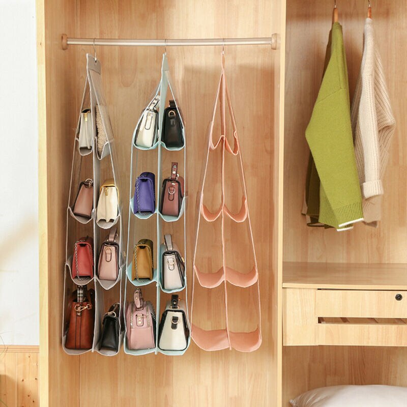 6/8 Pockets Handbag Storage Organizer Anti-dust Cover Large Clear Bag Rack Hangers
