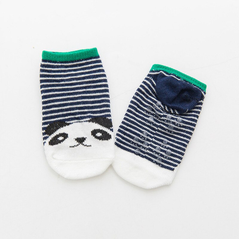 Bebê meias de algodão meninos meninas anti deslizamento indoor barco meias estampado panda listrado animal crianças engraçado meias curtas bebê material bonito: Panda / 6 m