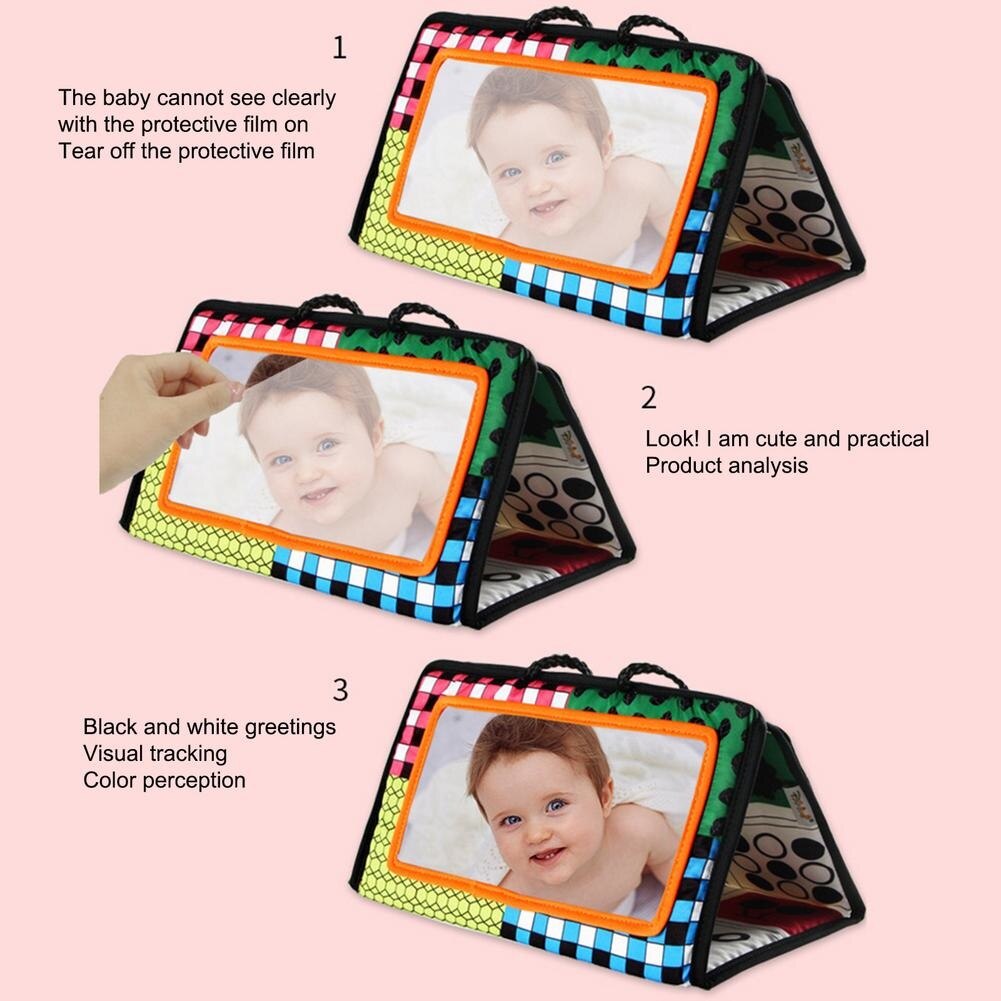 Tummy Time Floor Mirror, Double High Contrast Activity Developmental Black And White Baby Toys For Infants Boys And Girls