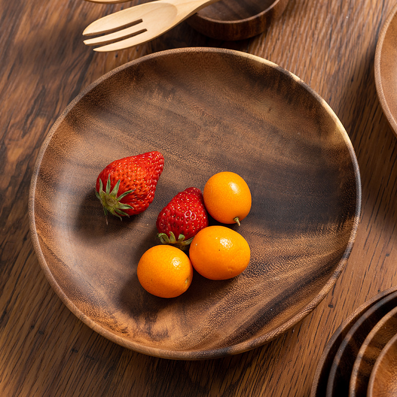 Whole Wood Tableware Unbreakable Lovesickness Wood Circular Solid Wood Pan Plate Fruit Dishes Saucer Tray Dessert Dinner Plate