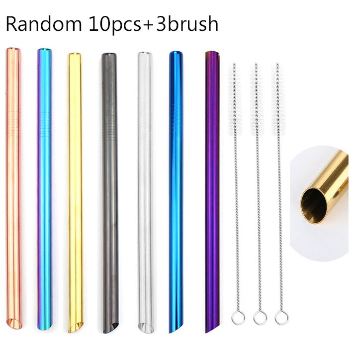 5/10pcs 12mm Reusable Pointed-End Drinking Straw Stainless Steel Drink Pearl Milkshake Fat Bubble Tea Straws Cocktail Party: Random 10pcs
