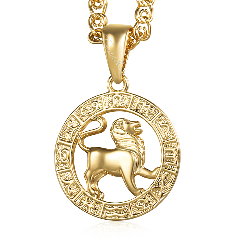 Davieslee 12 Horoscope Zodiac Sign Pendant Necklaces For Women Men Gold Color Aries Leo 12 Constellations DGPM24