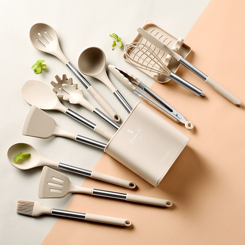 No utensilios de cocina antiadherentes de cocina espátula cuchara espátula sopa de silicona cucharillas accesorios de cocina piezas de utensilios de cocina herramienta de cocina conjunto