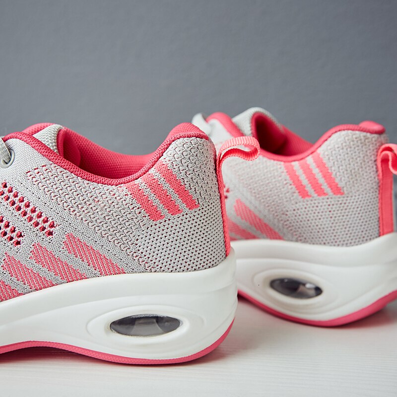 4 CM High Heel Sport Shoes Women Breathable Mesh Sneakers Air Cushion Soft Sole Gym Shoes Lace Up Outdoor Running Shoes Jogging