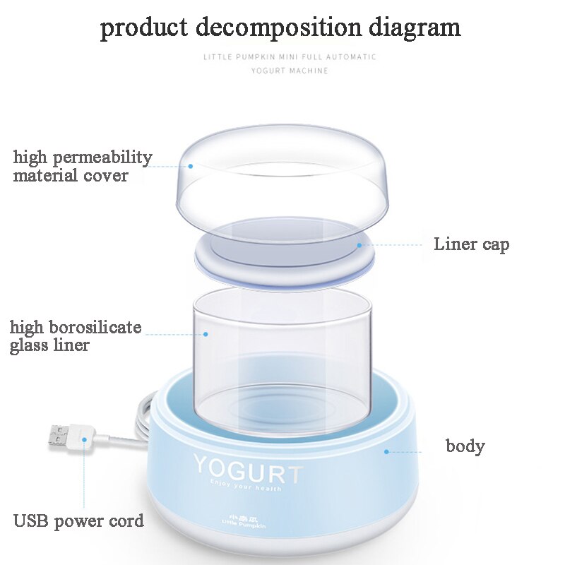 Home Automatic Yogurt Maker Constant Temperature Fermentation Glass Liner Portable Mini USB Yogurt Machine Office DC5V