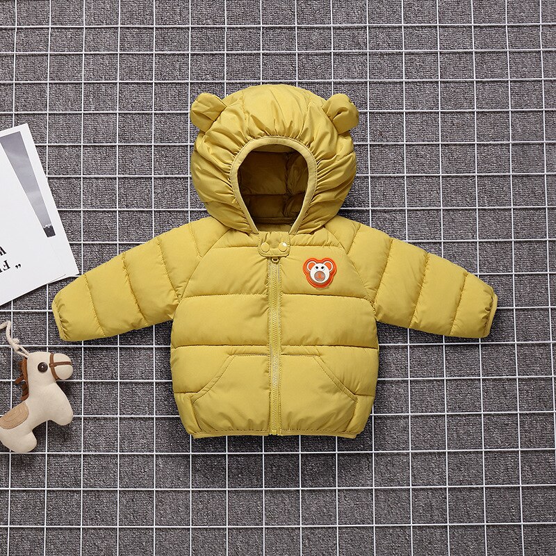 Baby Girls Jacket Winter Jacket With Cute Ear Hooded Girls Coat Kids Warm Solid Color Outerwear Cotton For Boy Jacket Coat: yellow / 18M