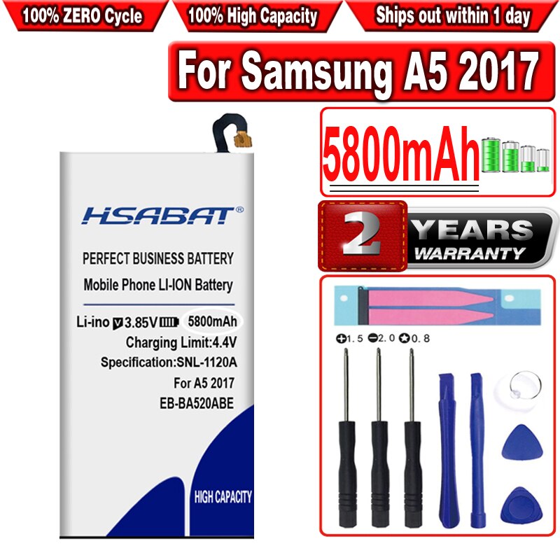 HSABAT-Batería de 5800mAh para Samsung A5, , A520, EB-BA520ABE, SM-A520F/DS, SM-A520F, SM-A520K, SM-A520L