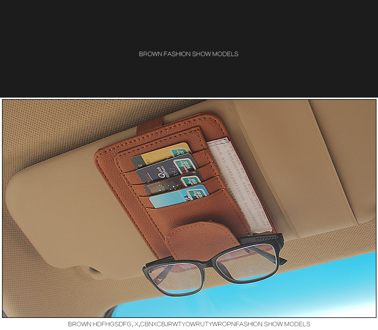 IKSNAIL osłona przeciwsłoneczna robić samochodu rachunek długopis wizytownik na karty biznesowe CD DVD Organizer schowek okulary klip schowek sprzątanie akcesoria samochodowe: card uchwyt (brązowy)