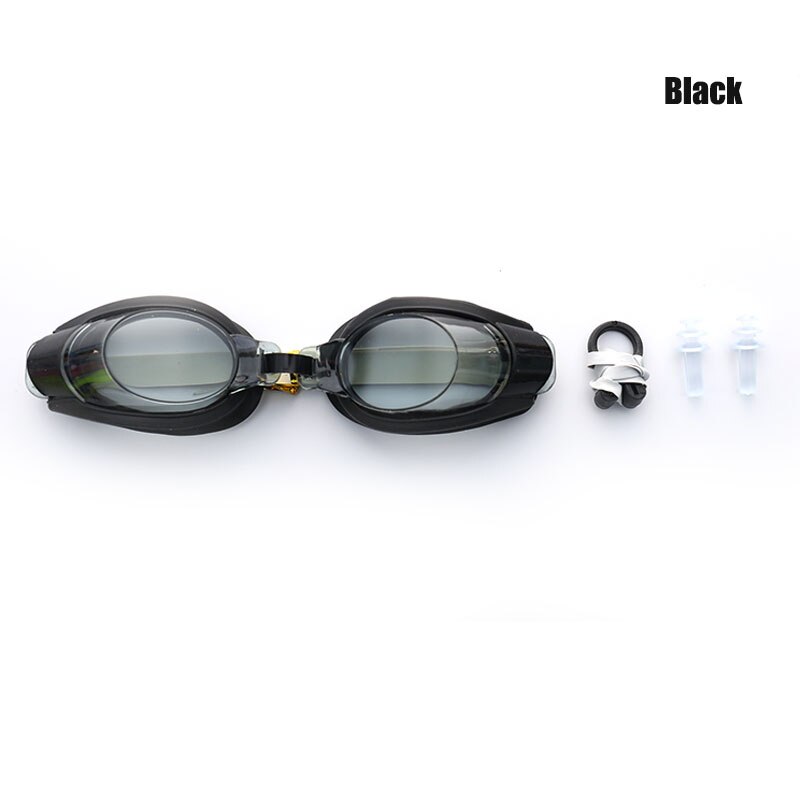 Swimming Goggles Glasses with Earplugs Nose Clip Waterproof Silicone Unisex: -BK