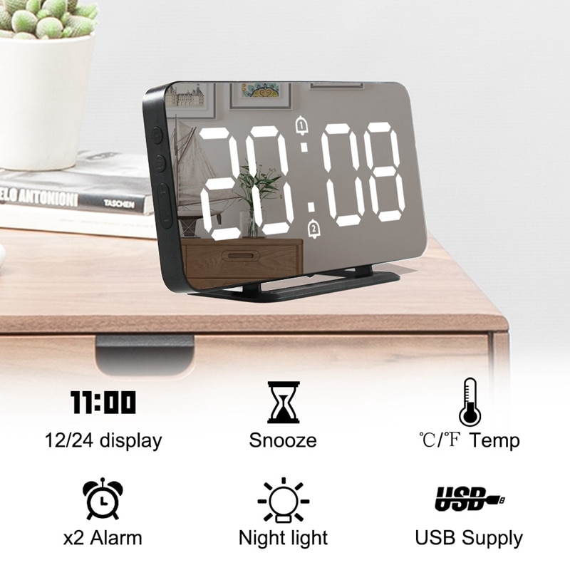 6 Inch Dimmable LED Sn Digital Clock for Bedroom,Lightweight Smart Double Number Alarm Clock with Snooze Function: Default Title