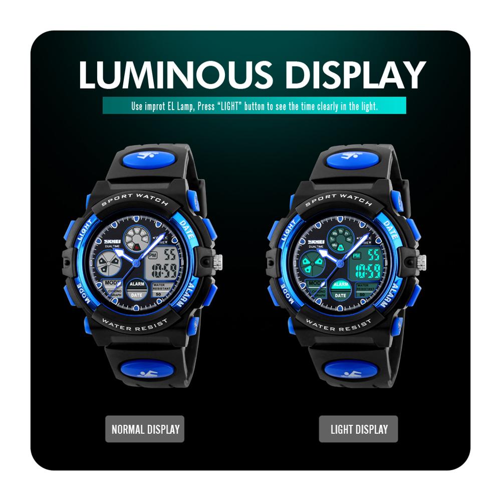 Skmei Dual Display Kinderen Horloge Led Digitale Horloge Pu Sport Shockproof 50M Waterdicht Alarm Sport Jongens Meisjes Kids klokken