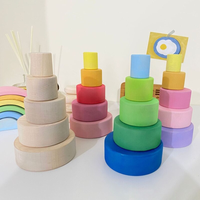 5 pz Del bambino Arcobaleno Di Legno che impila Creativo per Bambini Giocattoli Educativi Regali per Bambini Impilabile Gioco di Apprendimento Blocchi di Costruzione