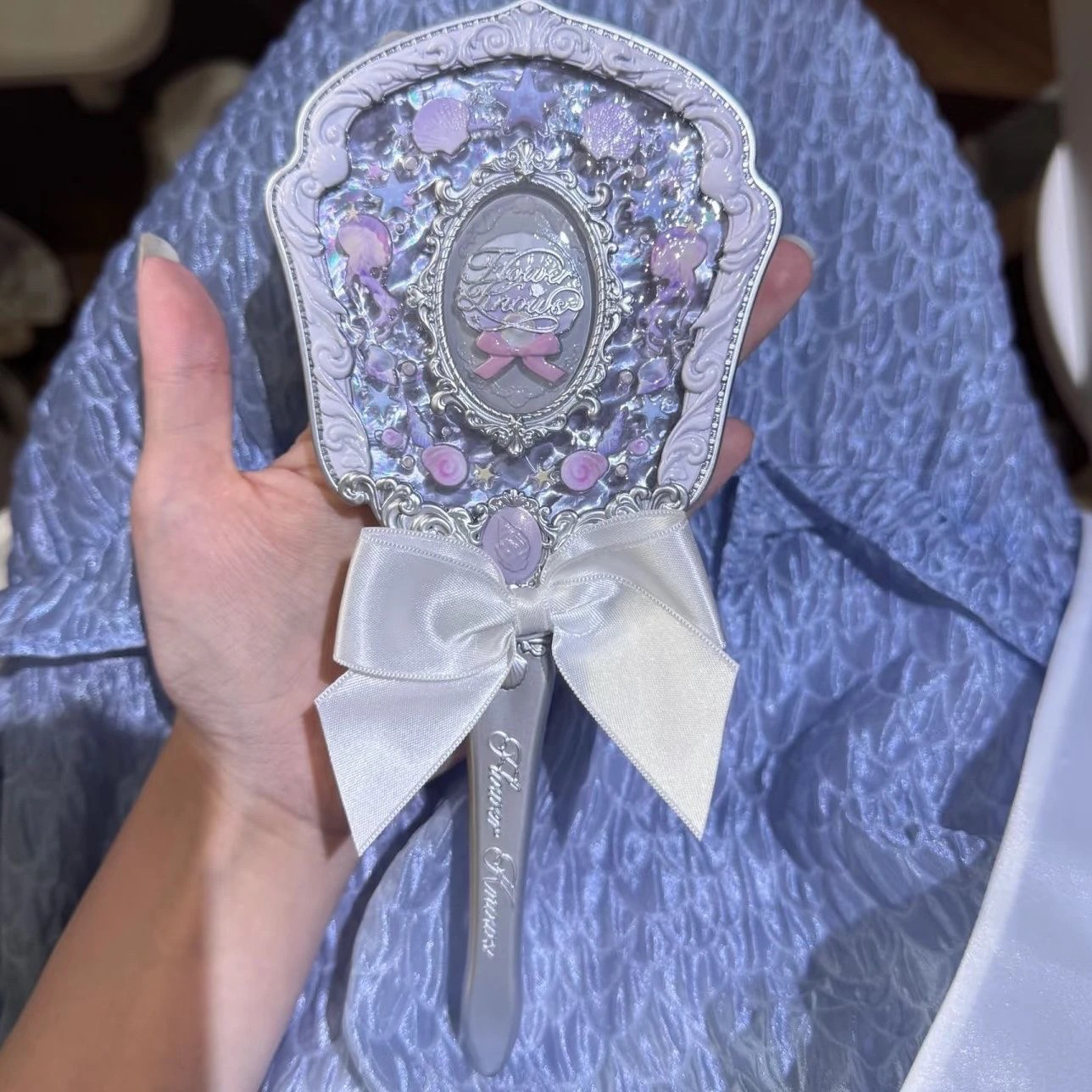 Flower Knows Mirror Moonlight Mermaid Collection Handheld Mirror Limited White Blue Pink Chocolate Fairy Mirror: Silver