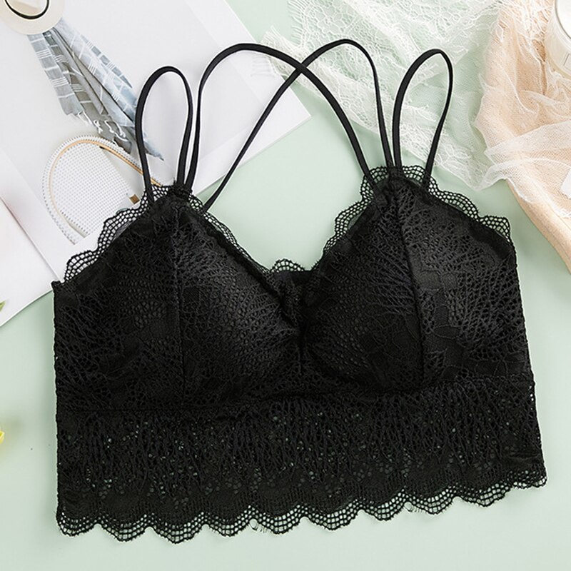 CHRLEISURE Push Up Bra Seamless Sexy Lace Wrapped Chest No Steel Ring Cross Back Bralette: S2-Black