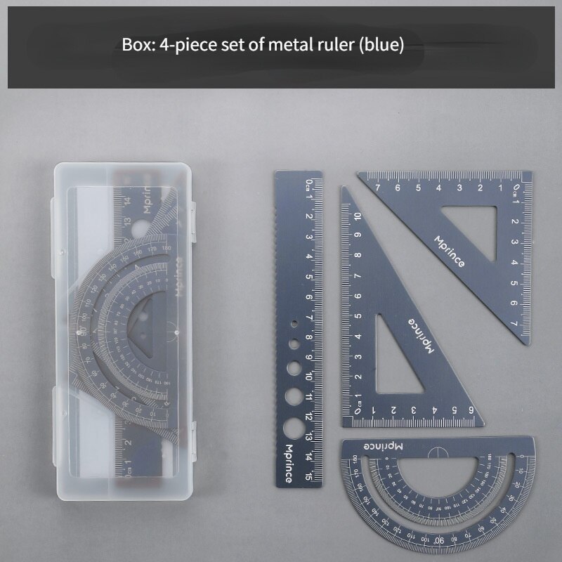 4 Pieces of Drawing Stationery Aluminum Ruler Student Accessories Office Supplies Civil Engineering Drawing Tools: Blue