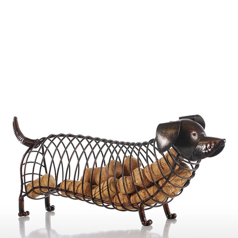 Teckel Hond Vormige Wijn Kurk Container Ijzer Ambachtelijke Dier Ornament Bruin Praktische Sculptuur Woondecoratie