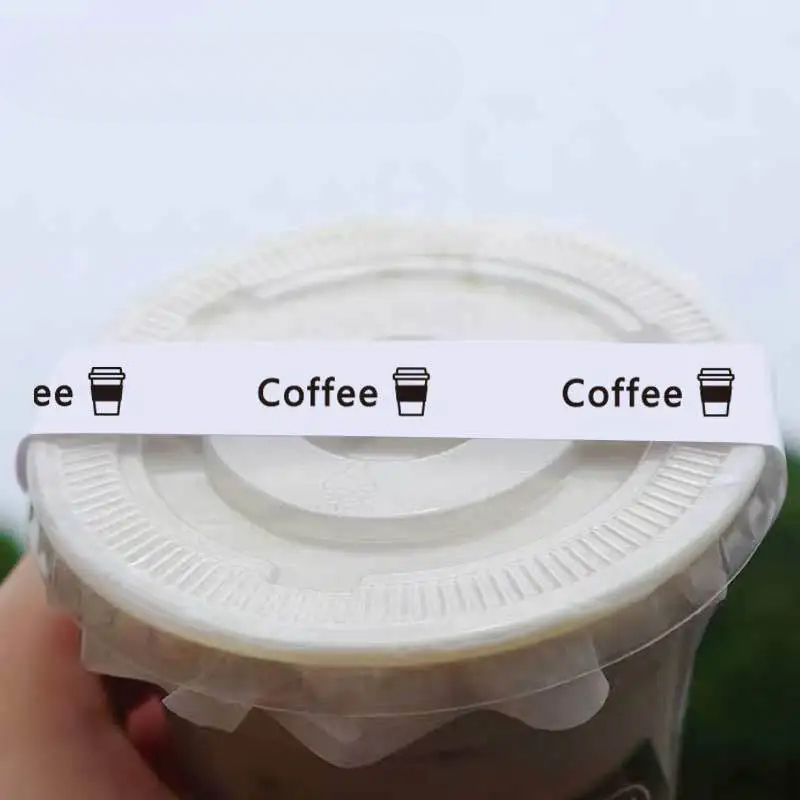 10 stücke zum Mitnehmen Packag Versiegelung Aufkleber Milch Tee Getränke Kaffee schmales Klebeband Aufkleber Versiegelung sband Rollen gedruckt Tasse Deckel Aufkleber: Schwarz
