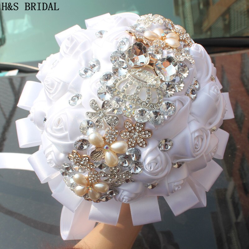 H&amp;S BRIDAL White pearls Wedding Bouquet wedding accessories Bridal Bouquets Artificial Wedding Bouquets buque de noiva