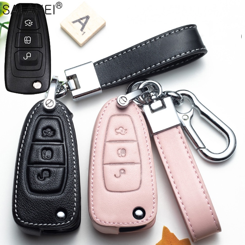 Lederen Auto Key Case Cover Voor Ford Fiesta Focus 23 MK2 MK3 Mondeo MK4 Ecosport Kuga Escape Explorer Ranger Styling accessoires