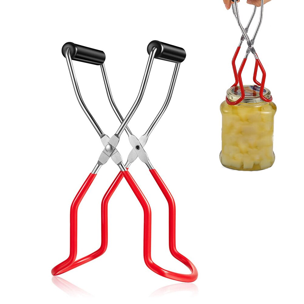 Canning Jar Lifter with Grip Handle Canning Tongs Stainless Steel Anti-Scalding Anti-Slip Wide-Mouth Clip for Kitchen Restaurant