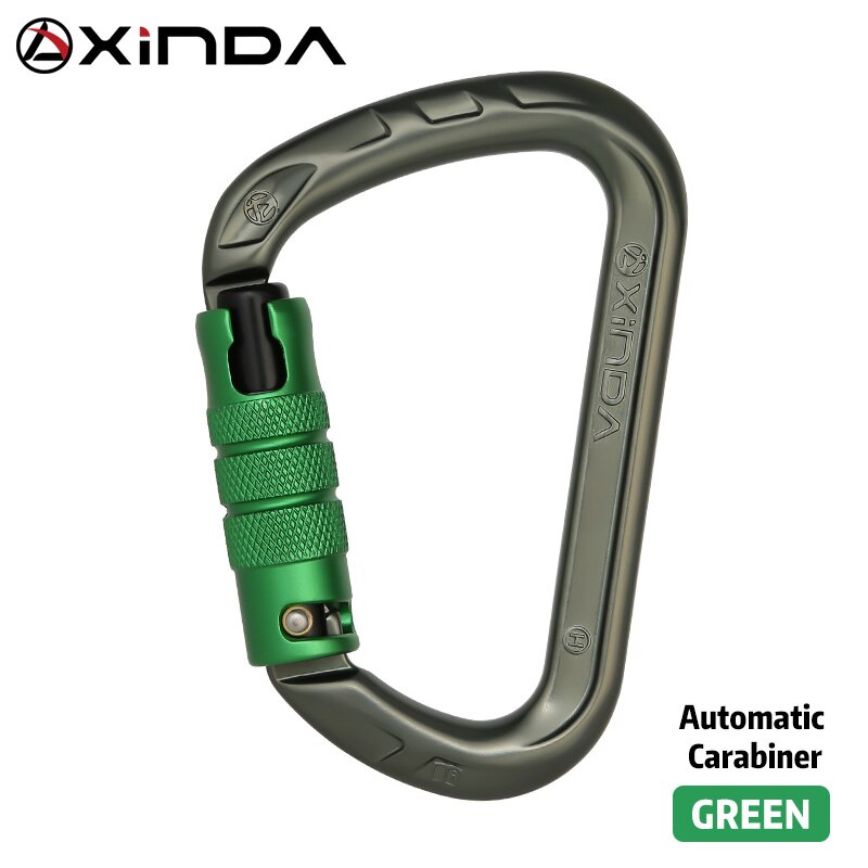 Xinda outdoor D-shape rock climbing carabiner aluminum mountaineering Screw Auto safety buckle climbing carabiner: Auto lock Green