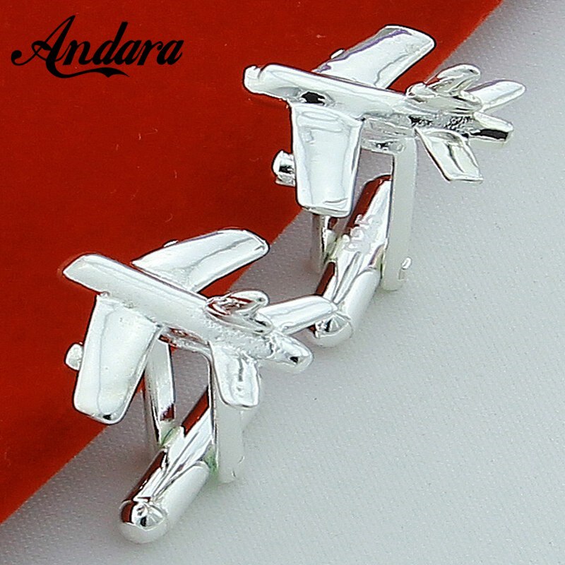 Brand Button Cufflinks Silver Color Aircraft Model Cufflinks French Men's Silver Shirt Cufflinks