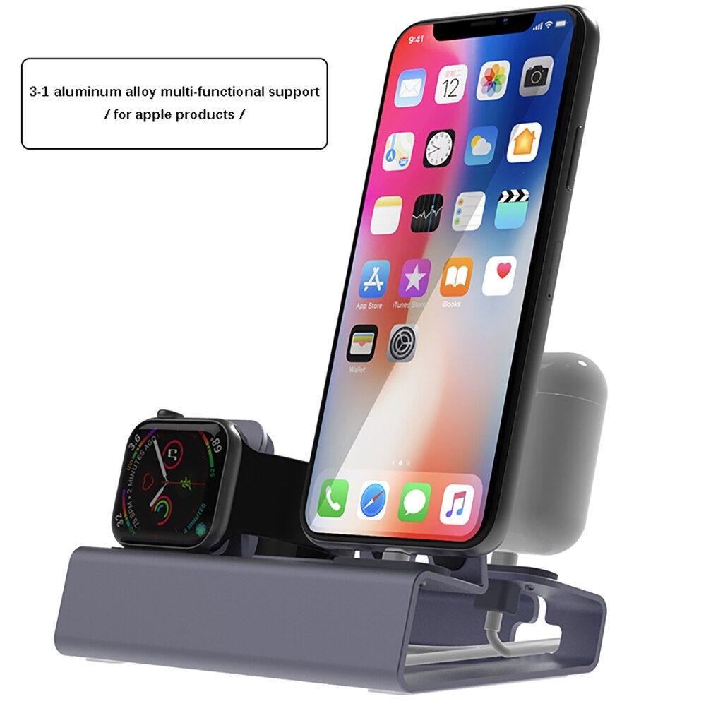 Base de carga 3 en 1 de aluminio para iPhone, soporte de carga para Airpods, iWatch, iPhone 12 Pro Mini 11 XR Xs Max 8 7