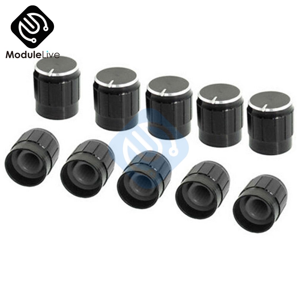 10Pcs WH148 Switch Caps Volume Control Rotary Knobs Cap Black Gold Sliver For 6mm Knurled Shaft Potentiometer