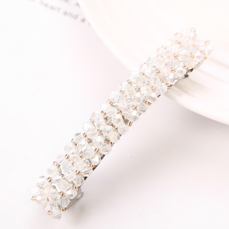 Qingwen 1Pcs Bling Crystal Hairpins Headwear for Women Girls Rhinestone Hair Clips Pins Barrette Styling Tools Accessories: white