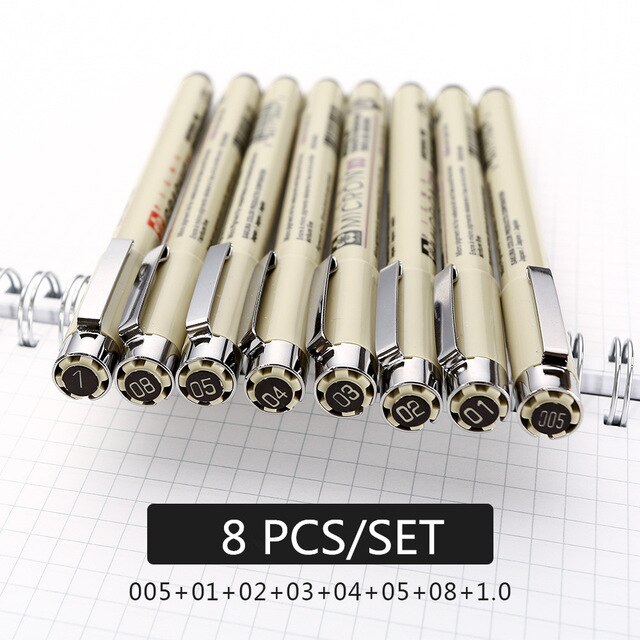 Sakura Pigma Micron – stylo à aiguille, Lot 005 01 02 03 04 05 08, marqueurs d&#39;art, 7/9/11 pièces: 8 pcs