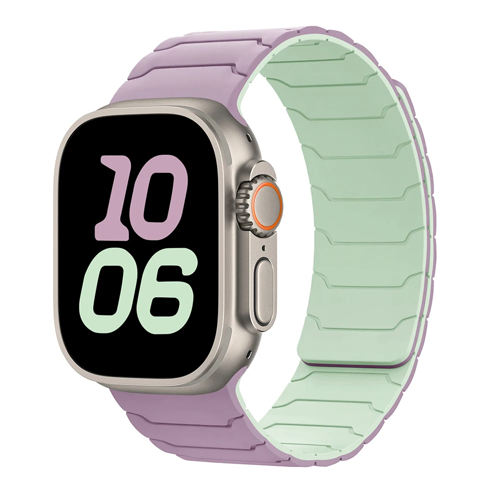 Correa para Apple Watch ultra 2 Band 49mm 45mm 44mm 40mm 42mm 46mm 41mm 38mm pulsera magnética de silicona IWatch Series 10 SE 9 8 7: Púrpura verde / 12 mm