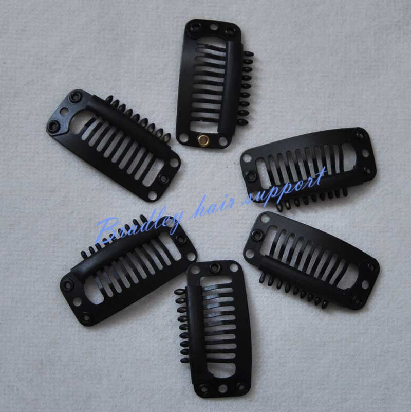 50pcs/bag 3.2cm 9-T-Tube Stainless Steel Snap Comb Wig Clip For Hair Extensions