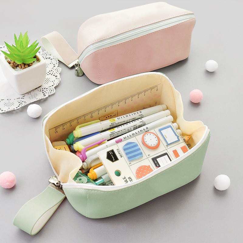 estuche escolar Gran capacidad material escolar Lindo estuche lápices Pegatinas Suave material escolar papelaria kawaii Color sólido estuches papeleria