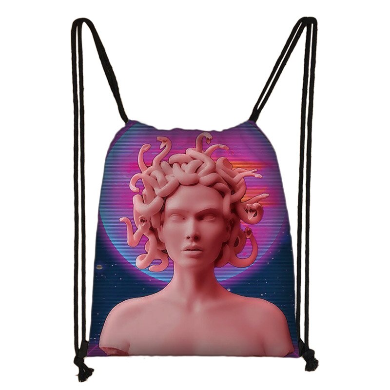 Vaporwave Ästhetischen Statue Kordelzug Tasche Frauen Leinwand Lagerung Taschen Teenager Mädchen Kausal Rucksack Damen Reisetaschen