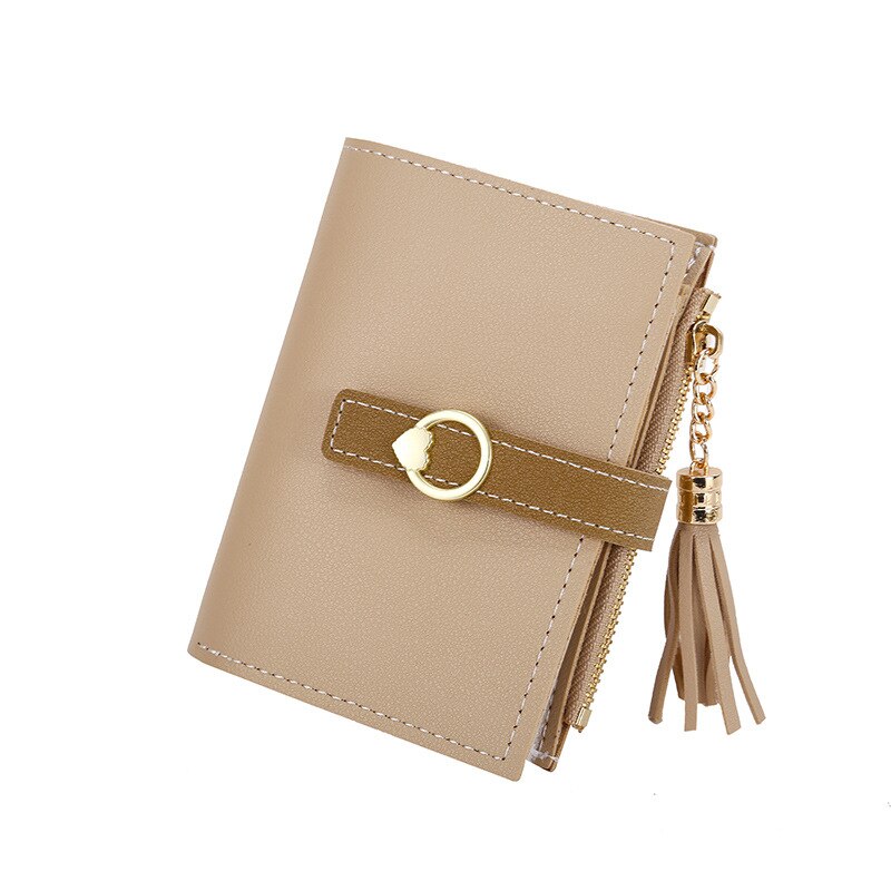 Novo fecho borla pequeno fresco zero carteira multi função bolsa de cartão curto estudante carteira por atacado bolsas crossbody: Beige